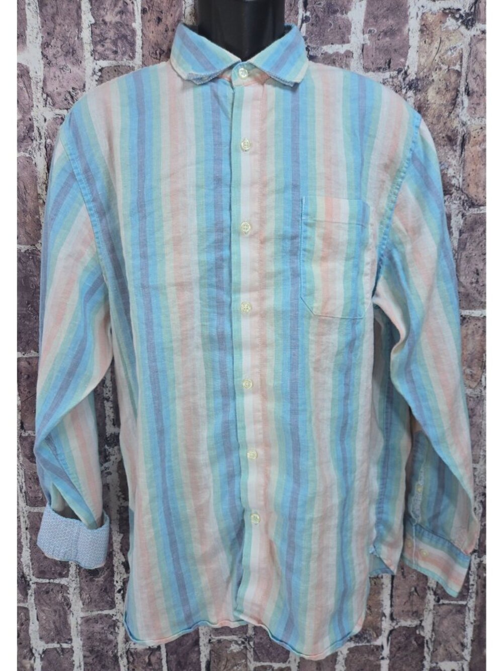Tommy Bahama Mens Multicolor Striped Linen Blend Shirt Large